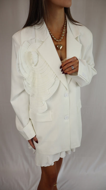 White 3D Flower Blazer