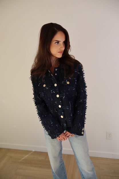 Navy Blue Textured Jacket