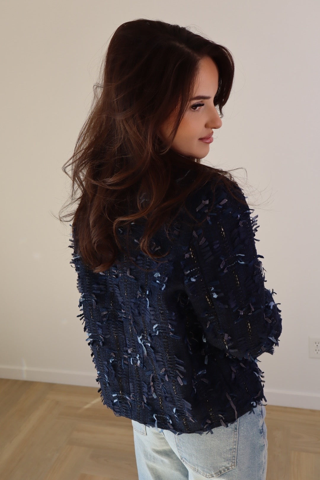 Navy Blue Textured Jacket