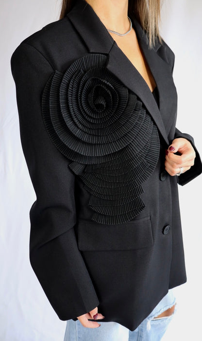 Black 3D Flower Blazer