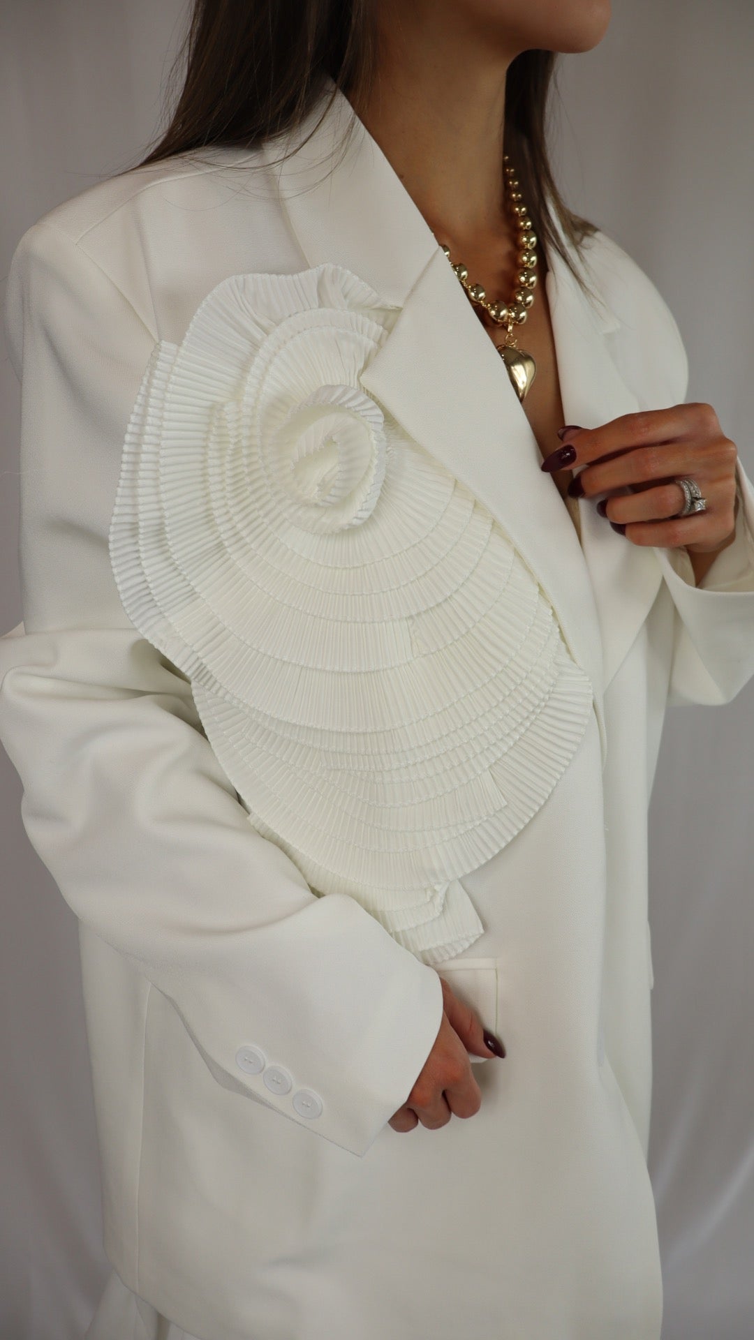 White 3D Flower Blazer