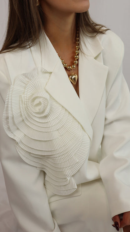 White 3D Flower Blazer