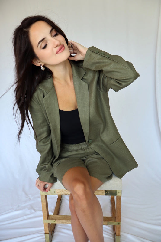 Olive Shorts Blazer Set